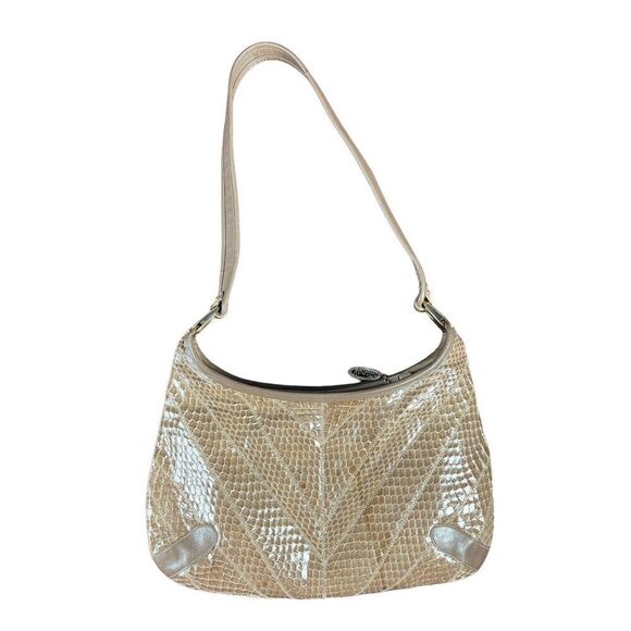 Venetto Handbags - Vintage Venetto Purse Handbag Beige Leather Snake Skin Zip Closure Rare Classic